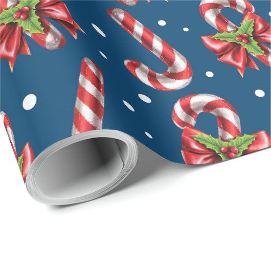 Candy Canes in blauw Cadeaupapier (Rol Hoek)