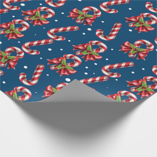 Candy Canes in blauw Cadeaupapier (Hoek)