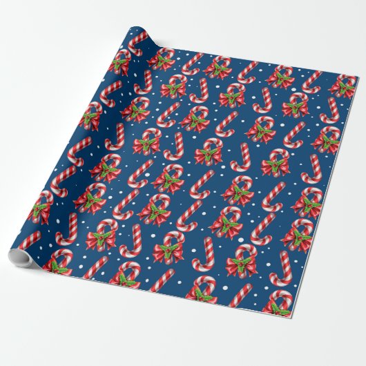 Candy Canes in blauw Cadeaupapier (Uitgerold)