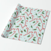 Candy Canes Kerst Blauwgroen Cadeaupapier (Uitgerold)