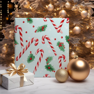 Candy Canes Kerst Blauwgroen Cadeaupapier