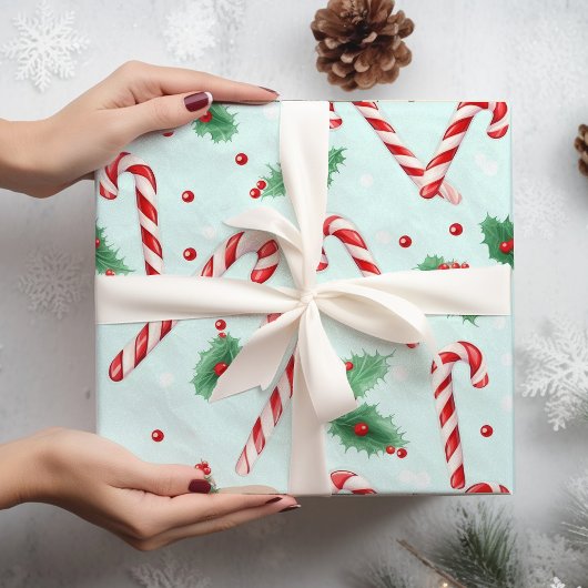 Candy Canes Kerst Blauwgroen Cadeaupapier
