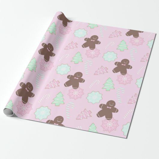 Candy Canes Kerstbomen Ornamenten Kerstmis Cadeaupapier (Uitgerold)