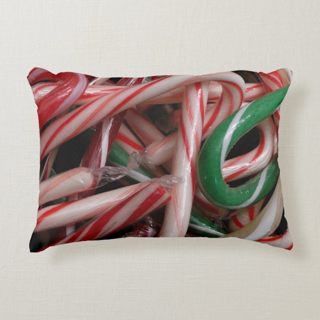 Candy Canes kerstfeestay White Green en Red Accent Kussen (Voorkant)