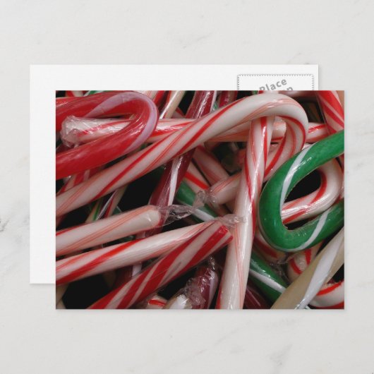 Candy Canes kerstfeestay White Green en Red Briefkaart (Voorkant / Achterkant)