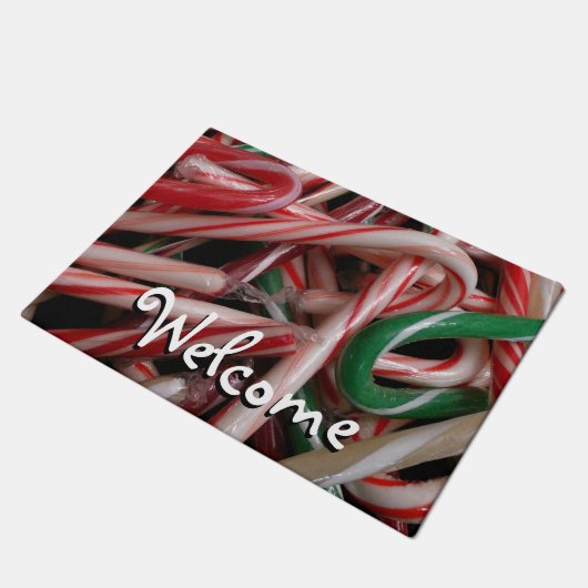 Candy Canes kerstfeestay White Green en Red Deurmat (Schuin)