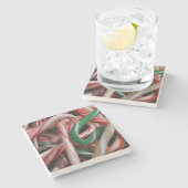 Candy Canes kerstfeestay White Green en Red Stenen Onderzetter (Zijkant)