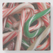 Candy Canes kerstfeestay White Green en Red Stenen Onderzetter (Voorkant)