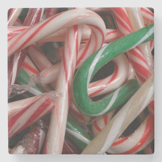 Candy Canes kerstfeestay White Green en Red Stenen Onderzetter (Voorkant)