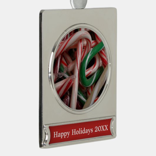 Candy Canes kerstfeestay White Green en Red Verzilverd Banner Ornament (Rechts)