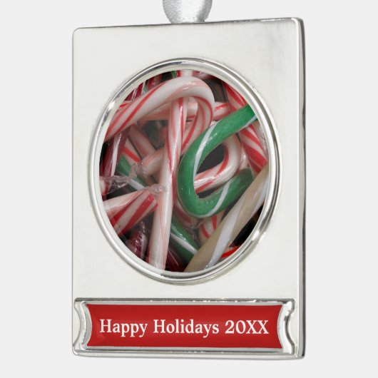 Candy Canes kerstfeestay White Green en Red Verzilverd Banner Ornament (Links)