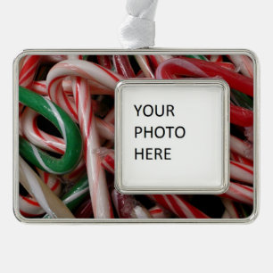 Candy Canes kerstfeestay White Green en Red Verzilverd Omlijst Ornament