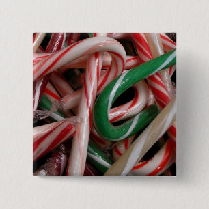 Candy Canes kerstfeestay White Green en Red Vierkante Button 5,1 Cm
