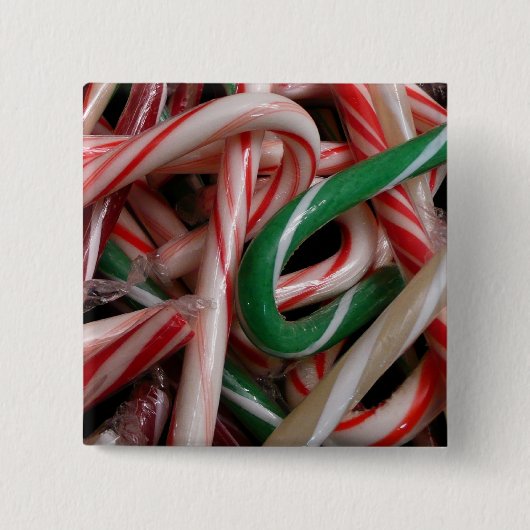Candy Canes kerstfeestay White Green en Red Vierkante Button 5,1 Cm (Voorkant)