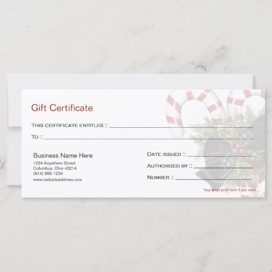 Candy Canes met cadeaubonnen en donkerrode boog (Achterkant)