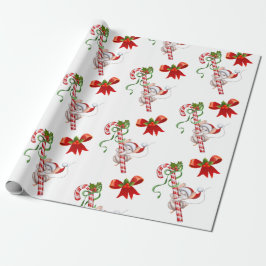 Candy Canes Met Muizen En Bogen Schattige Kerstmis Cadeaupapier
