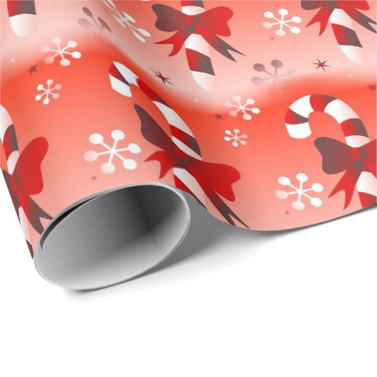 Candy Canes op rood Cadeaupapier (Rol Hoek)
