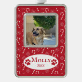 Candy Canes Pattern Dog Foto Red Framed Ornament (Voorkant)