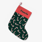 Candy Canes Plaids Aangepaste Naam Kleine Kerstsok (Voorkant (Hangend))