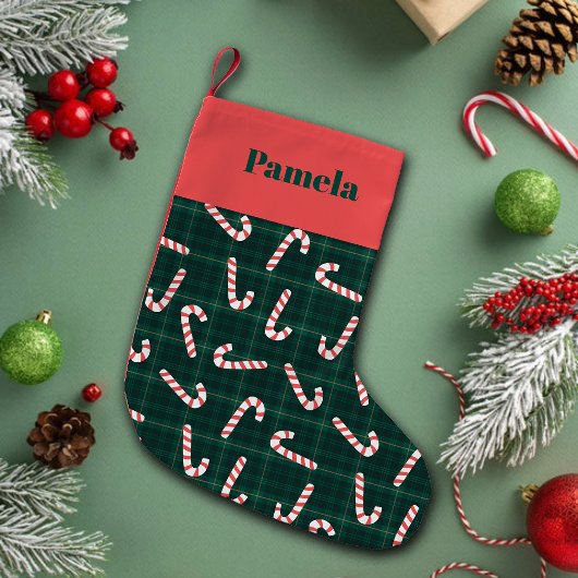 Candy Canes Plaids Custom Name Kleine Kerstsok