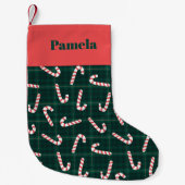 Candy Canes Plaids Custom Name Kleine Kerstsok (Voorkant)
