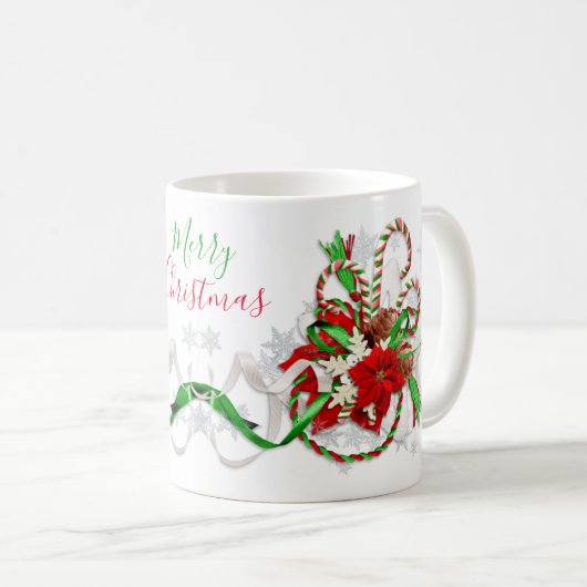 Candy Canes Poinsettia Snowflakes Merry Kerstry Koffiemok (Voorkant rechts)