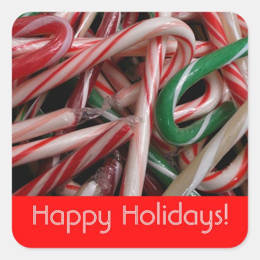 Candy Canes Prettige feestdagen Vierkante Sticker (Voorkant)