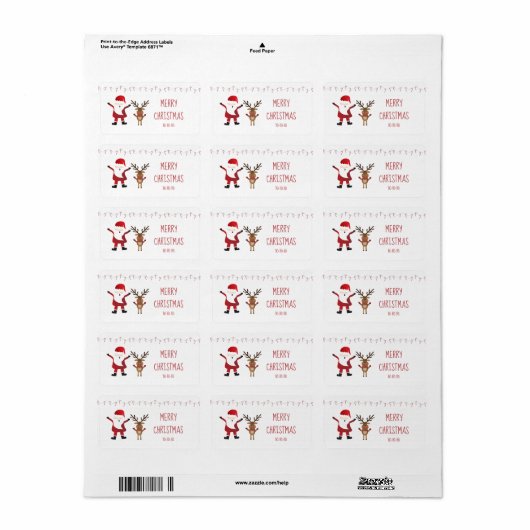 Candy Canes Red Cute Santa Claus Reindeer Etiket (Full Sheet)