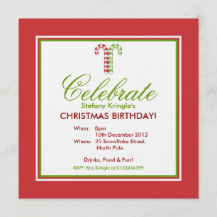 Candy Canes red green Kerstmis Birthday Invite Kaart
