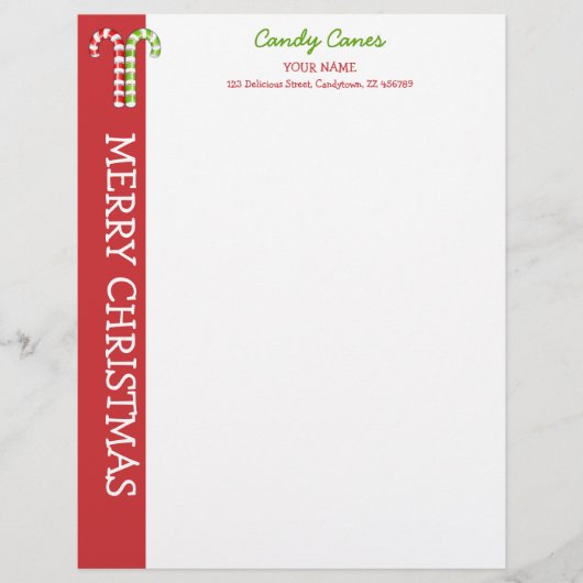 Candy Canes red green Letterhead Briefhoofd Sjabloon (Voorkant)