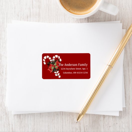 Candy Canes &  rode boog Adresetiketten Etiket (Insitu)