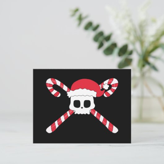 Candy Canes Skull Santa Hoed Kerstmis Feestdagenkaart (Staand voorkant)
