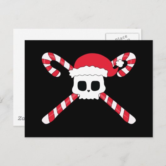 Candy Canes Skull Santa Hoed Kerstmis Feestdagenkaart (Voorkant / Achterkant)