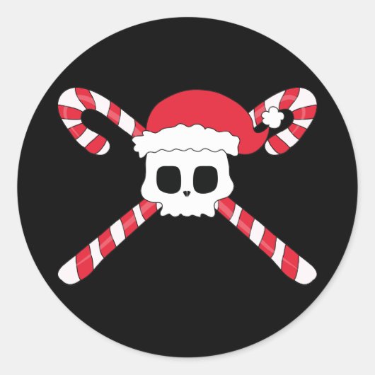 Candy Canes Skull Santa Hoed Kerstmis Ronde Sticker (Voorkant)