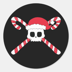 Candy Canes Skull Santa Hoed Kerstmis Ronde Sticker