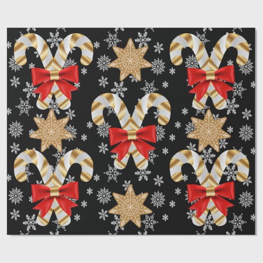 Candy Canes Snowflakes Gingerbrood Cookies Cadeaupapier (Vlak)