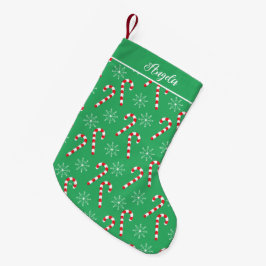 Candy Canes Snowflakes Green Kerstmis Stocking Kleine Kerstsok