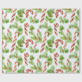 Candy Canes Winter Berries Groen Moderne Kerstmis Cadeaupapier (Vlak)