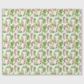 Candy Canes Winter Berries Groen Moderne Kerstmis Cadeaupapier (Vlak)