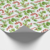 Candy Canes Winter Berries Groen Moderne Kerstmis Cadeaupapier (Hoek)