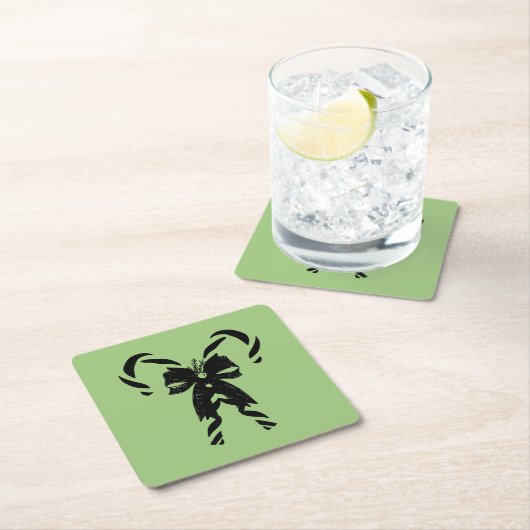 Candy Canes with Pine Needles & Bow Kartonnen Onderzetters (Insitu)