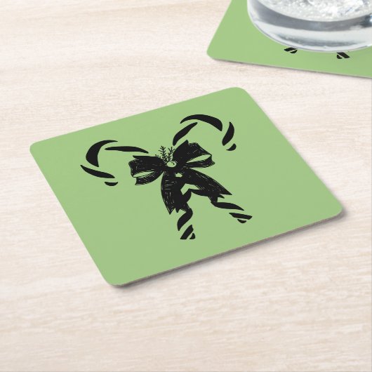 Candy Canes with Pine Needles & Bow Kartonnen Onderzetters (Schuin)