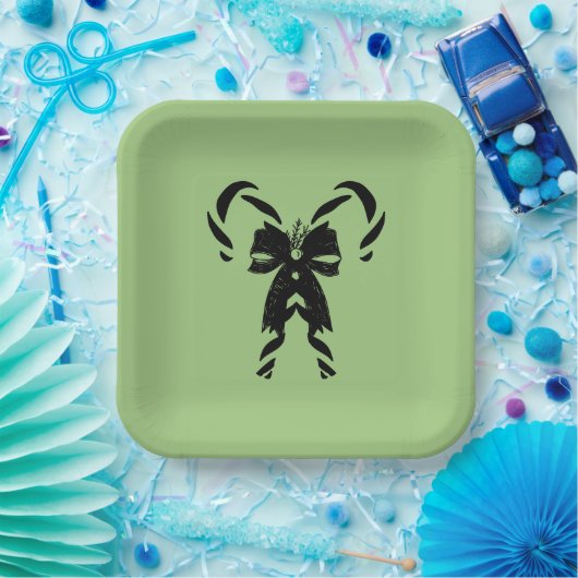 Candy Canes with Pine Needles & Bow Papieren Bordje (Feest)