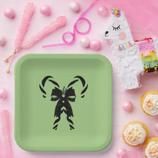 Candy Canes with Pine Needles & Bow Papieren Bordje (Feest)
