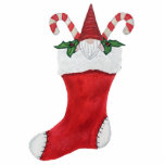 Candy Cannen met snoepjes voor de rode kerst van C Staand Fotobeeldje<br><div class="desc">Deze uitsnijderij is een schattig bebaardgnoom in de top van een rode en witte kerstboom tussen twee snoeprietjes en groene heilige bladeren.</div>