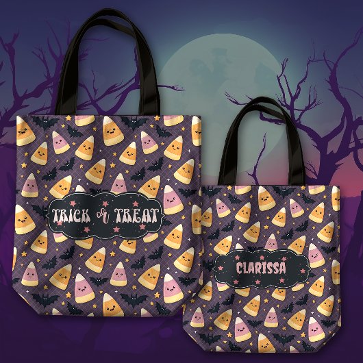 Candy Corn and Bats Trick or treat Tote Bag