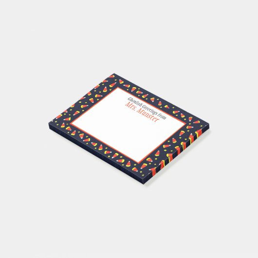 Candy Corn Border Gepersonaliseerde Halloween Post-it® Notes (Schuin)