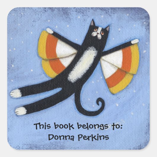 Candy Corn Cat Angel Vierkante Sticker (Voorkant)