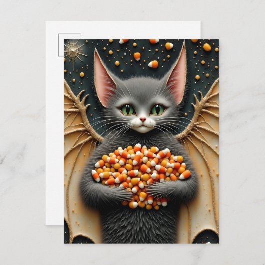 Candy Corn Cat Bat Briefkaart (Voorkant / Achterkant)