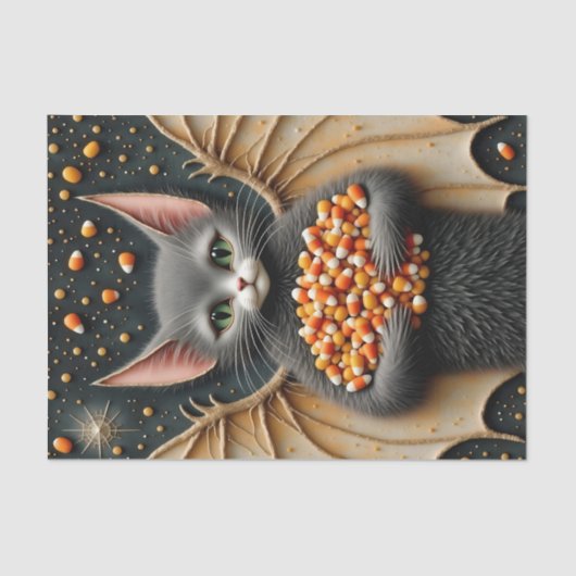 Candy Corn Cat Bat Decoupage Tissuepapier (Voorkant)